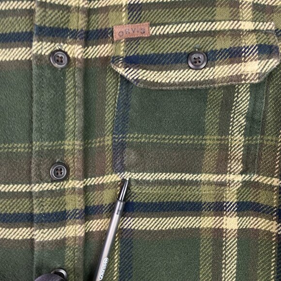 Orvis Flannel Shirt Jacket Shacket Men's Small Green Check Plaid Cotton - Picture 4 of 14